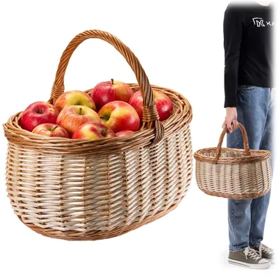 Produktbild von KADAX Weidenkorb für Pilze, Ovaler Korb zum Einkaufen, robuster Picknickkorb mit dem Henkelgriff, Flaschenkorb, Korb für den Garten, Tragekorb (Weiß/Braun)