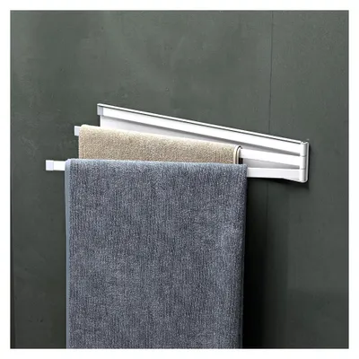 Produktbild von Handtuchhalter ohne Bohren, 180° schwenkbar mit 3 Armen, selbstklebend oder magnetisch, Badetuchhalter für Bad und Küche 40cm Matt Weiß