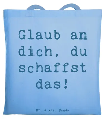Produktbild von Mr. & Mrs. Panda Tote Bag Spruch Schulanfang Glaube - Sky Blue - Geschenk, Ermutigung, Schultasche, Schulkinder, Schulstarter, Shopping Tasche, Jutebeutel, Trost, Mut