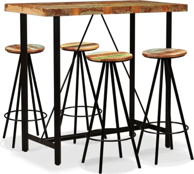 Produktbild von Bar-Set 5-teilig für 4 Personen, Altholz Massiv, Industriestil, Tisch 120x60x107 cm, Stahlbeine