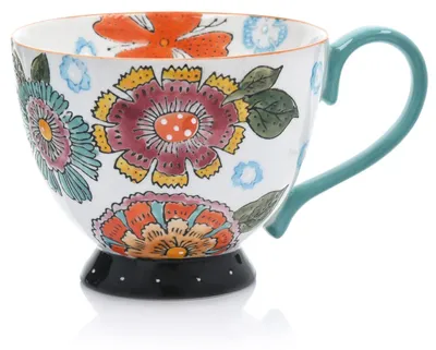 Image de DUKA - Tasse à café, tasse en porcelaine, mug à café - Tasse avec motif floral, 350 ml, blanche et turquoise, pour café et thé, de la marque DUKA