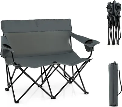 Produktbild von KOMFOTTEU Campingstuhl für 2 Personen, Klappstuhl mit Getränkehalter, Angelstuhl bis 300 kg, Picknickstuhl mit Tragetasche, für Grill, Garten, Angeln