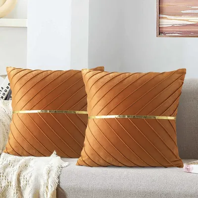 Produktbild von 2 Stück Samt-Kissenbezüge, goldenes Patchwork-Design, 45x45cm, Orange