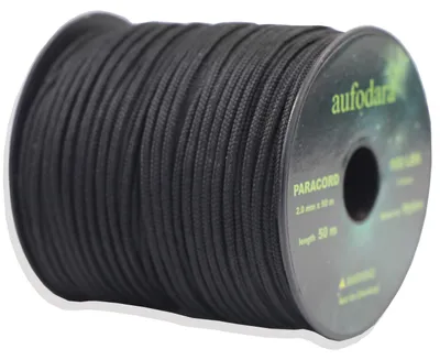 Produktbild von Paracord Schnur - 1 Kern-Strang Nylon Seil - Outdoor und Basteln - Schwarz 2mm 50 Meter