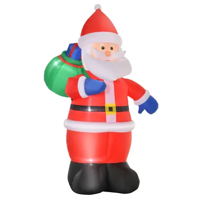 Image de HOMCOM Père Noël Gonflable LED 2,4H m avec hotte Polyester imperméable Rouge