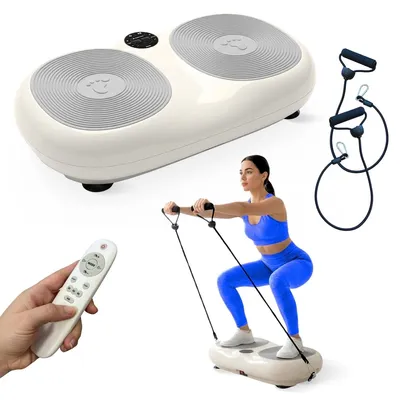 Image de Plateforme vibrante Mobiclinic 150 kg 99 vitesses 9 programmes Bandes élastiques Écran et télécommande Blanc Karol