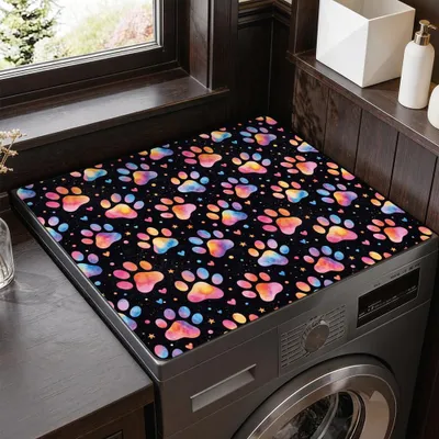 Waschmaschinenmatte 60x50 cm, wasserdicht, Antirutsch, bunte Pfoten