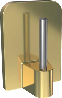 A single brass-colored adhesive hook with a silver metal pin, shown against a white background.