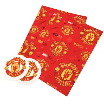 Produktbild von Manchester United FC - Aufschrift - Geschenkpapier-Set 2er-Pack TA11765 (Einheitsgröße) (Rot/Gelb)