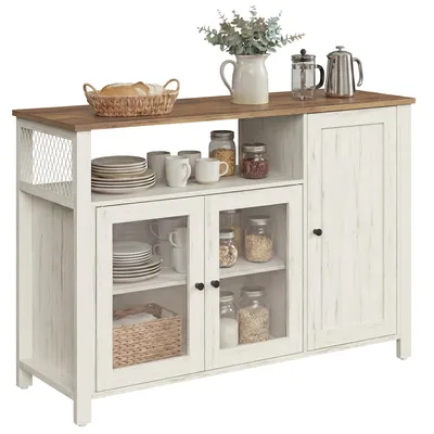Produktbild von VASAGLE Küchenschrank, 33 x 110 x 75 cm, Aufbewahrungsschrank im Landhausstil, für Esszimmer oder Küche, braun-weiß
