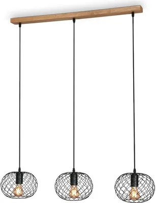 Produktbild von Pendelleuchte Vintage Drahtschirm 3xE27 schwarz max.40W Metall-Holz Briloner