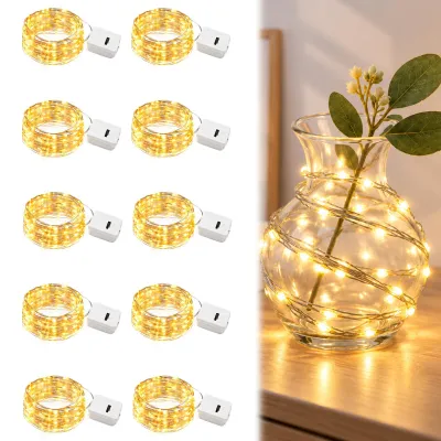 LED-Lichterkette 10er Set, 2 m, 20 LEDs, warmweiß, Batterie