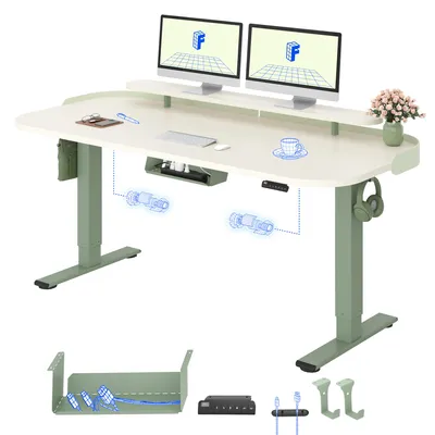 Immagine prodotto di Scrivania elettrica regolabile in altezza FLEXISPOT E1 Pro 160x80 cm, piano da 25 mm in un unico pezzo, doppio motore, portata 120 kg, 4 impostazioni memorizzabili, bianco mousse + verde menta