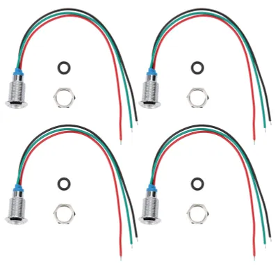 Immagine prodotto di 4 set di LED rotonde pre-cablati in metallo, impermeabili, con indicatore a 2 colori, anodo comune, diametro 10 mm, tensione 12-24 V (rosso e verde)
