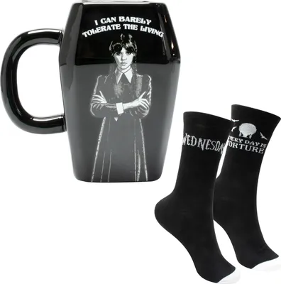 Produktbild von Wednesday Addams Socken und Tasse Geschenkset