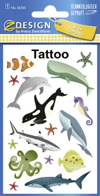 Produktbild von ZDesign KIDS Kinder-Tattoos "Meerestiere" bunt 1 Blatt à 16 Tattoos