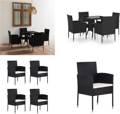 Produktbild von vidaXL 5 tlg. Garten Essgruppe Poly Rattan Schwarz - Gartenmöbel-Set - Gartenmöbel-Sets - Gartentisch Und Stühle - Gartentische Und Stühle