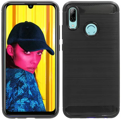 Produktbild von Silikon Hülle Tasche kompatibel für Huawei P Smart 2019 Case Zubehör Gummi Bumper Schale Schutzhülle in Carbon-Schwarz cofi1453®