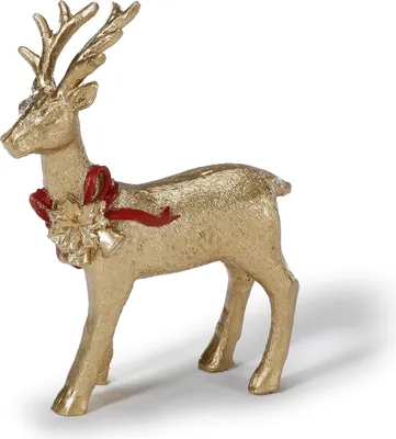 Produktbild von Weihnachtsfigur Hirsch stehend Keramik 9,5cm gold / rot
