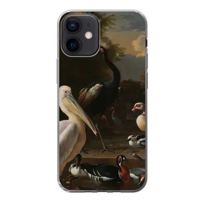 Produktbild von MuchoWow® Handyhülle Schutzhülle Hülle für iPhone 12 Ein Pelikan und andere Vögel in der Nähe eines Wasserbeckens - Gemälde von Melchior d'Hondecoeter Silikon Softcase Handy Hülle - Schutzhülle
