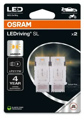 Image de 2 Ampoules LAMPE LED ORANGE LEDriving SL P27/7W Amber ECO PACKAGING Osram 3157DYP-2BL