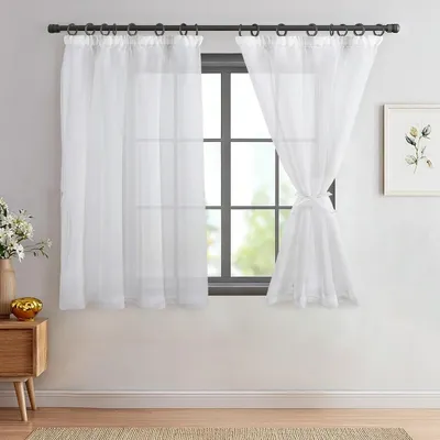 Zdjęcie produktu dla Firana z taśmą marszczącą - Imitacja lnu - Półprzezroczysta - 145 x 140 cm - Biała - Zestaw 2 sztuk