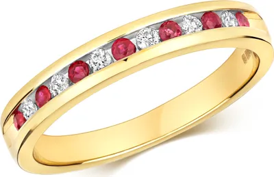 Produktbild von Klassischer 9 Karat (375) Gold Halb Eternity Diamant Damenring Brillant-Schliff 0.12 Karat H - I1 I2 mit Rubin, 51 (16.2); TRS292819KYRSL