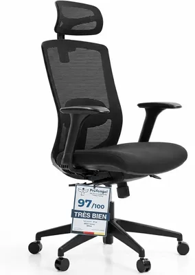 Image de Chaise de bureau ergonomique Desktronic SitOne, réglable, noire, accoudoirs 4D, soutien lombaire intégré à 4 positions