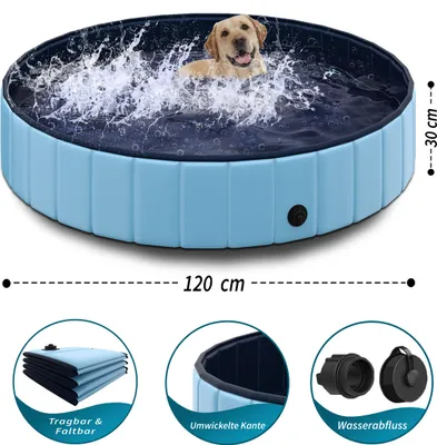 Produktbild von TOSANEO Hundepool Ø 120cm x H 30cm Swimmingpool Pool Plantschbecken Badewanne Hundebadewanne Schwimmbecken für Hunde Katzen Platzsparend Faltbar Blau