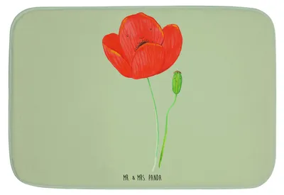Produktbild von Mr. & Mrs. Panda Badteppich Blume Mohnblume - Blattgrün - Geschenk, Badezimmerteppich, Selbstliebe, Badematte, Religion, Blumen, Badläufer, Glaube, Badvorleger, Mohn