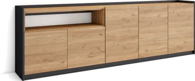 Immagine prodotto di Credenza, Mobile, Cucina, Madia, mobile ingresso, 260x37x80cm, 5 Porte, grande stoccaggio, Rovere e nero