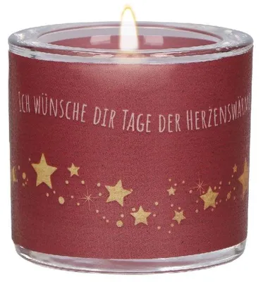 Produktbild von Mundgeblasenes Windlicht Weihnachtszeit aus rotem Glas mit Sternen-Dekoration, H 6,5 cm, B 10 cm