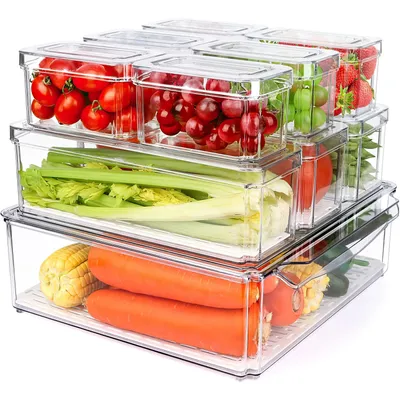 Produktbild von Korbeinsatz Kühlschrank Organizer Schublade 10 Set Fridge Box Mit Griff Speisekammer Vorratsbehälter Transparent Container für Fridge