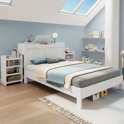 Zdjęcie produktu dla Rama łóżka dwuosobowego – platforma łóżka dwuosobowego z pojemnikami na przechowywanie i minimalistycznym designem