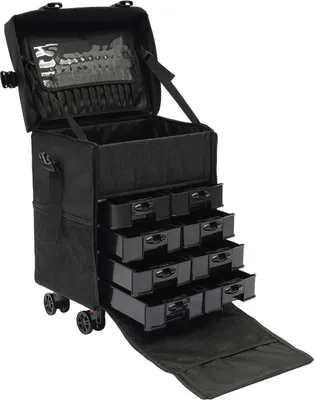 Immagine prodotto di Valigetta per trucchi con rotelle - Trolley per cosmetici - Scomparti a più livelli - Manico telescopico - Resistente tessuto Oxford - Nero