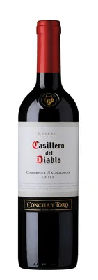 A bottle of Casillero del Diablo Cabernet Sauvignon wine against a white background.
