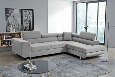 Produktbild von Ecksofa Marlene III L-Form mit verstellbaren Kopfstützen Schlaffunktion Bettkasten 271 cm Lieferung bis in die Wohnung Wohnzimmer rechts (Farbe: hellgrau Vena 17)