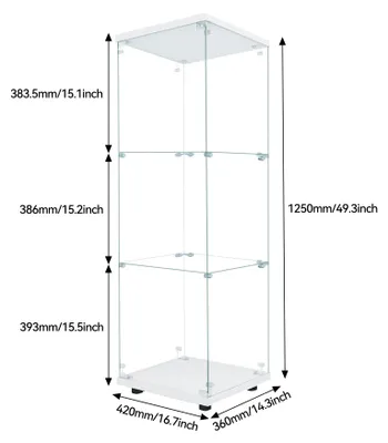Immagine prodotto di Vetrina espositiva - 125 x 42 x 36 cm - Illuminazione a LED - Con serratura - Porta in vetro - 3 ripiani - Bianco