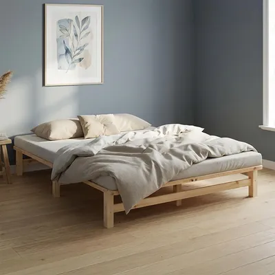 Produktbild von Homestyle4u Holzbett 160x200 mit Lattenrost Jugendbett Palettenbett Natur Futonbett 3190