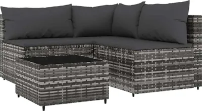 Produktbild von vidaXL 4-tlg. Garten-Lounge-Set mit Kissen Grau Poly Rattan