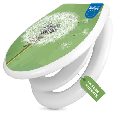 Produktbild von banjado Familien WC Sitz weiß mit Kindersitz und Absenkautomatik und Motiv Pusteblume 3 [TDWK 10804]