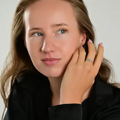 Produktbild von 925/- Echt Silber Ring "Aril" mit Zirkoniabesatz, 925/rhodiniert