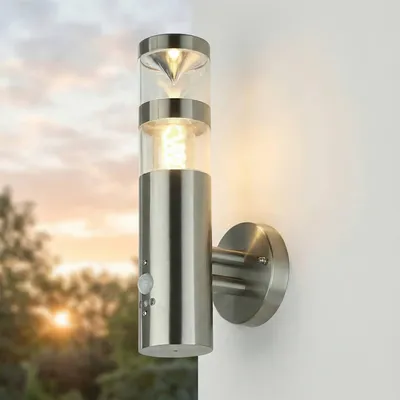 Produktbild von Wandlampe außen mit Bewegungsmelder Außenwandleuchte Edelstahl 33 cm hoch E27 IP44 Außenleuchte