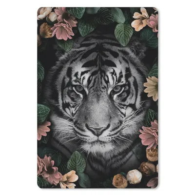 Produktbild von MuchoWow® Mauspad Mousepad Tiger - Blumen - Schwarz - Weiß 18x27 cm - Mousepads - Maus Mat - Pad - Mausunterlage