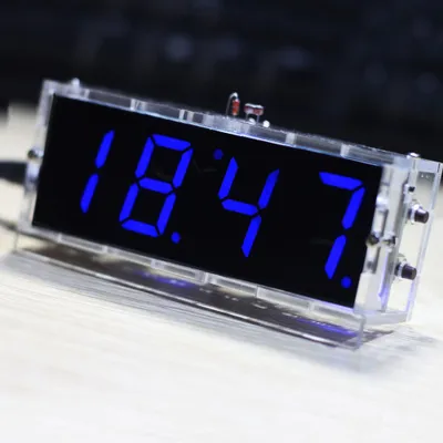 Obrázok produktu pre Stolové hodiny 4-miestna sada DIY digitálnych LED hodín, ovládanie osvetlenia, teplota, dátum, čas, displej s priehľadným krytom