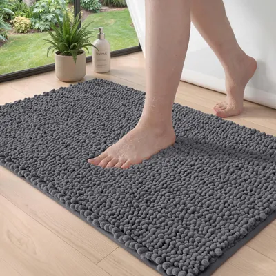 Obrázok produktu pre Kvalitná podložka pod sprchu – Chenille, 50 x 80 cm, protišmyková a vysoko savá, sivá farba