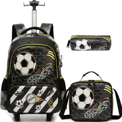 Image de Sac à dos à roulettes pour enfants, motif football, 1 pièce, idéal pour l'école et les voyages