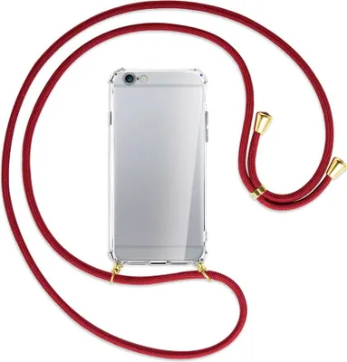 Produktbild von Handykette Backcover-Schutzhülle mit Band (Metall goldfarben) für Apple iPhone 6 / 6S - dunkelrot