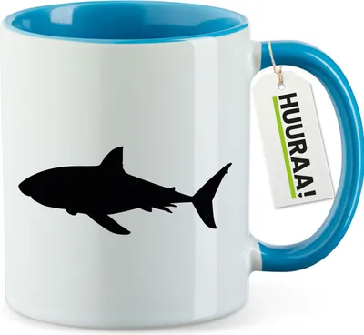Produktbild von Huuraa Kaffeetasse Hai Silhouette 330ml Blau Keramik Kaffeebecher Geschenkidee