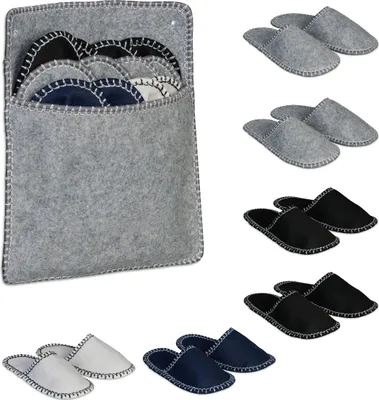 Immagine prodotto di Pantofole da casa Relaxdays, set da 6 paia con custodia, taglie 36-45, pantofole in feltro, suola antiscivolo, multicolori